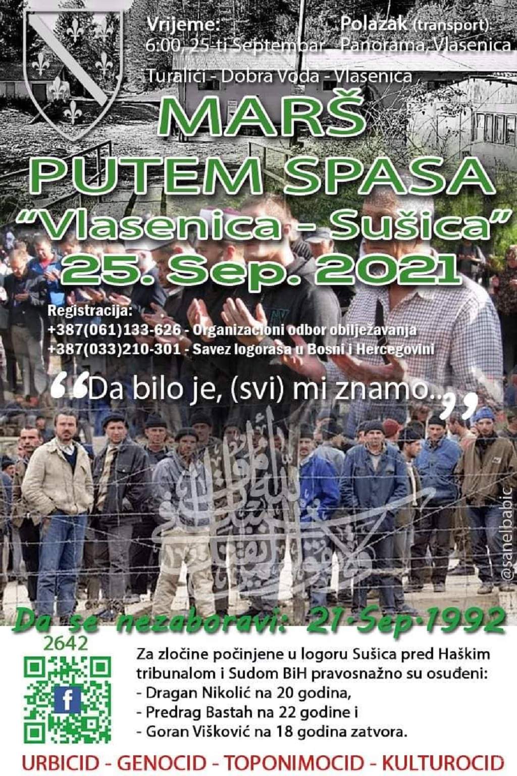 Vlasenica Poster - Mars Susica 2021 - Sjećanje na ubijene i mučene Bošnjake: 25. septembra Marš putem spasa “Vlasenica – Sušica” 